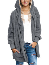 luvamia Women Fuzzy Fleece Open Front Pocket Hooded Cardigan Jacket Coat Outwear