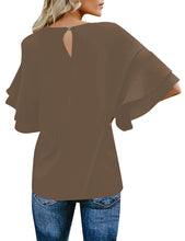 luvamia Women's Casual 3/4 Tiered Bell Sleeve Crewneck Loose Tops Blouses Shirt
